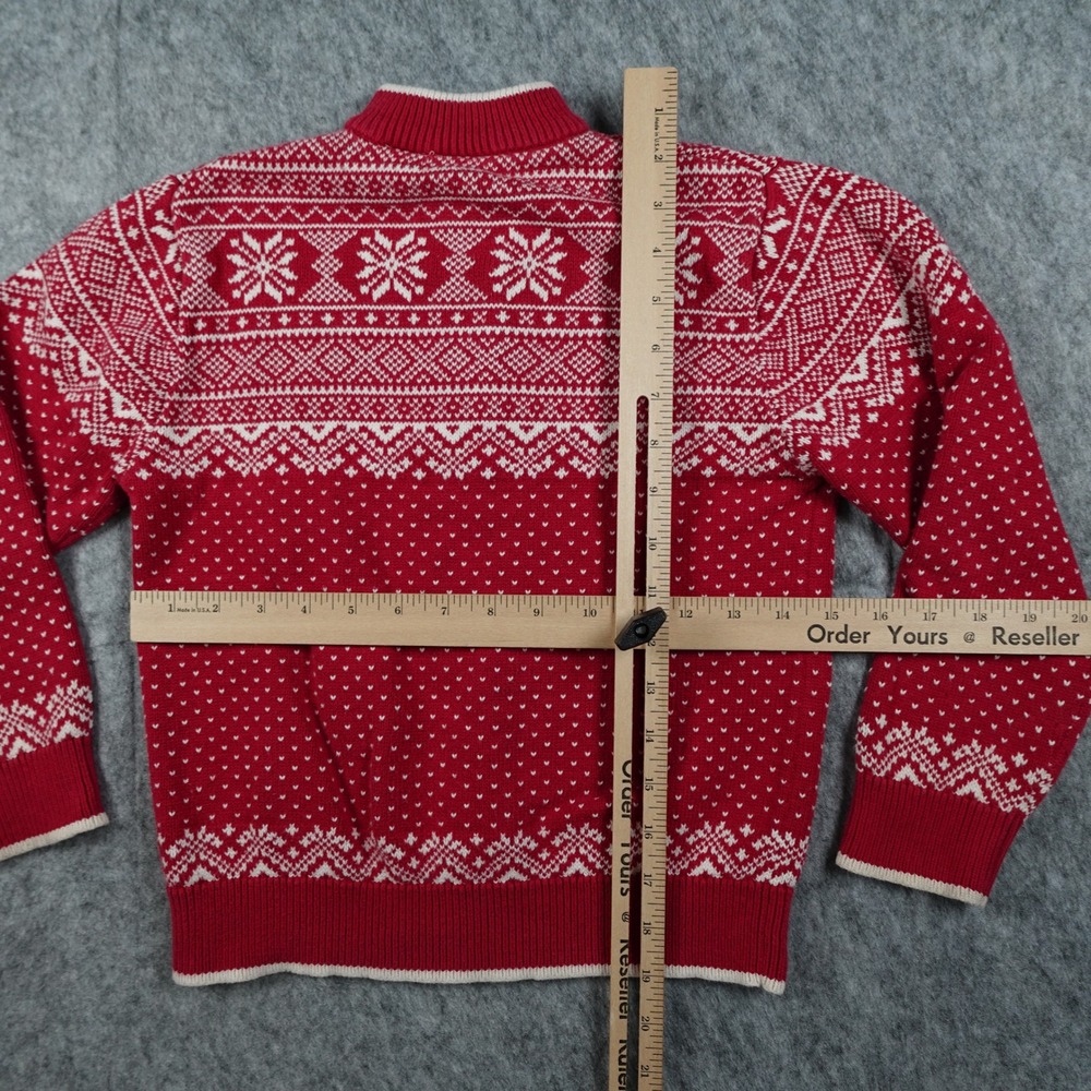 Vintage‎ LL Bean Sweater Boys Size 8 Red Nordic Fair Isle Snowflake 1/4 Zip - Picture 7 of 10